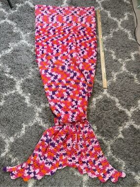 MERMAID TAIL Handmade KNIT BLANKET Pink Purple Orange Adult